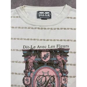 VTG Bonjour International White Floral Print Sweatshirt‎ S Cottagecore French
